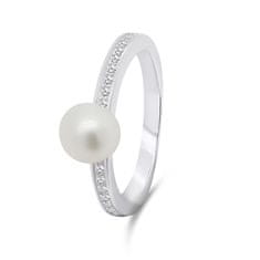 Brilio Silver Eleganten srebrn prstan s pravim biserom RI055W (Obseg 50 mm)