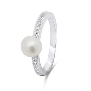 Brilio Silver Eleganten srebrn prstan s pravim biserom RI055W