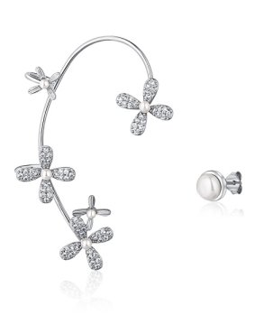 JwL Luxury Pearls Luksuzni srebrni asimetrični uhani z biseri in cirkonijem – pravi uhan JL0779