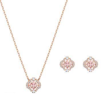 Swarovski Set roza pozlačenega nakita s penečimi plesnimi kristali 5516488 (ogrlica, uhani)