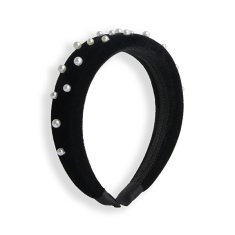 Makeup Revolution Trak za lase s črnimi biseri (Velvet Headband)