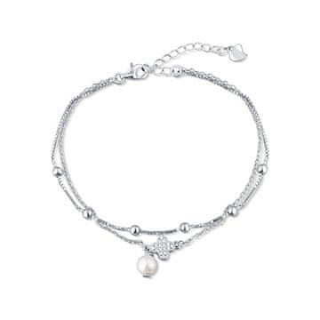 JwL Luxury Pearls Dvojna srebrna zapestnica s pristnim biserom in cirkonijem JL0801