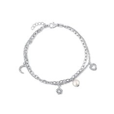 JwL Luxury Pearls Dvojna zapestnica iz srebra šterlinga z obeski in pravim biserom JL0802