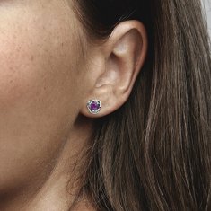 Pandora Ujemajoči se srebrni uhani z vijoličnimi cirkoni 292334C02