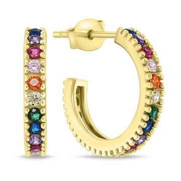 Brilio Silver Krožni pozlačeni uhani z barvnimi cirkoni EA792Y