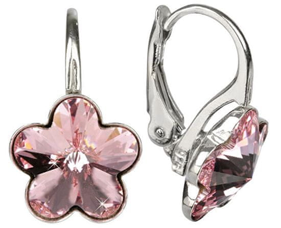 Levien Dekliški srebrni uhani Flower Crystal Light Rose