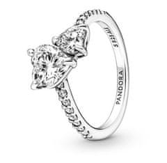 Pandora Srebrni prstan z bleščečimi srčki 191198C01 (Obseg 50 mm)