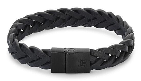 Rebel & Rose Črna usnjena zapestnica Braided Black Black RR-M0026-B