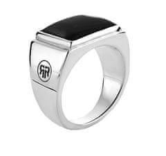 Rebel & Rose Brezčasni kvadratni srebrni prstan iz oniksa z nizkim vratom RR-RG030-S (Obseg 63 mm)