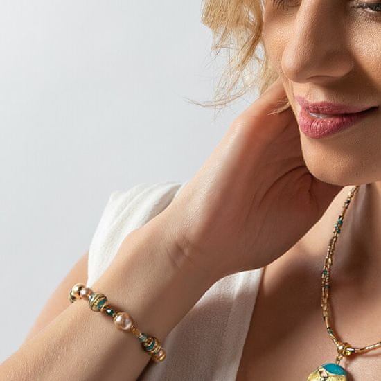 Lampglas Čudovita turkizno zlata zapestnica z biseri Lampglas iz 24K zlata BP24