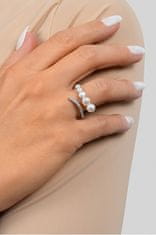 Brilio Silver Eleganten odprt prstan z biseri RI098Y