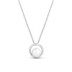 JwL Luxury Pearls Nežna ogrlica s cirkoni in pravim biserom JL0833 (verižica, obesek)