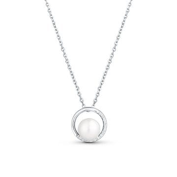 JwL Luxury Pearls Nežna ogrlica s cirkoni in pravim biserom JL0833 (verižica, obesek)