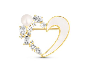 JwL Luxury Pearls Romantična pozlačena broška srček 2v1 s kristali in biserom JL0841