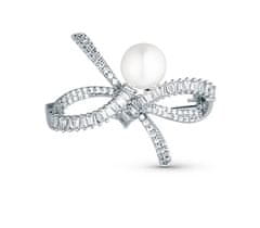 JwL Luxury Pearls Ženska svetleča broška Mašnica s pravimi biseri in kristali JL0842