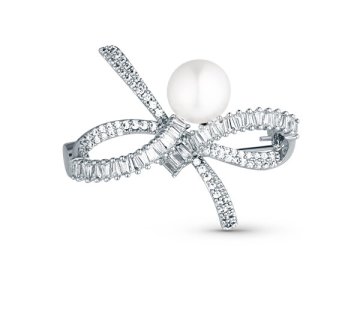 JwL Luxury Pearls Ženska svetleča broška Mašnica s pravimi biseri in kristali JL0842