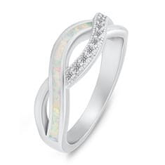 Brilio Silver Eleganten srebrn prstan s cirkoni in sintetičnim opalom RI126W (Obseg 60 mm)