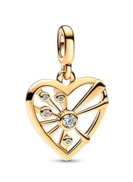 Pandora Pozlačen obesek srček s sončnimi žarki Shine 762691C01