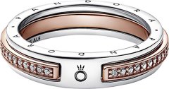 Pandora Originalni dvobarvni prstan s cirkoni Signature Logo 182773C01 (Obseg 50 mm)