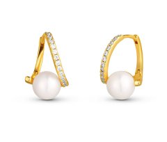 JwL Luxury Pearls Primerni pozlačeni uhani s pravimi biseri in kubičnim cirkonijem JL0850