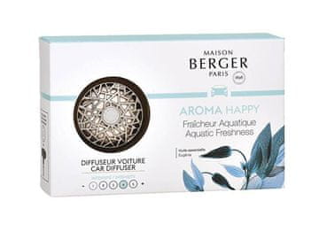 Maison Berger Paris Darilni set difuzorja za avto Aroma Happy krom + polnilo Aquatic Freshness
