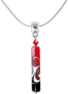 Lampglas Strastna ogrlica Red Black z unikatnim Pearl Lampglas NPR12