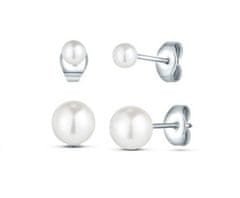 Vuch Komplet uhanov Kruwen Silver Steel Pearl (2 para uhanov)
