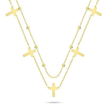 Brilio Silver Ogrlica z dvojnim pozlačenim križem NCL157Y