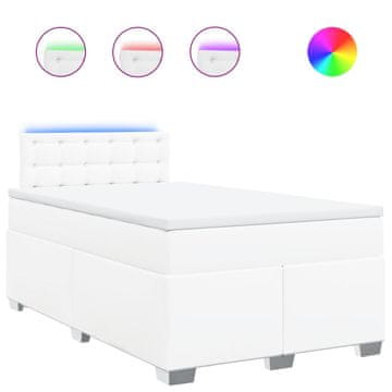 Vidaxl Box spring postelja z vzmetnico bel 120x200 cm umetno usnje
