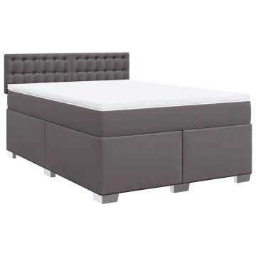 Vidaxl Box spring postelja z vzmetnico siva 140x200 cm umetno usnje
