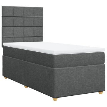 Vidaxl Box spring postelja z vzmetnico temno siva 90x200 cm blago