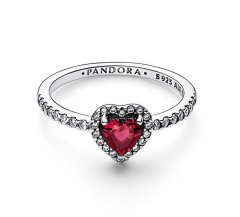 Pandora Romantičen srebrn prstan z rdečim kristalom 198421C02 (Obseg 58 mm)