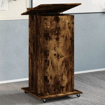 Vidaxl vidaXL Pult s kolesi in predalom, dimljen hrast, 55x55x107 cm