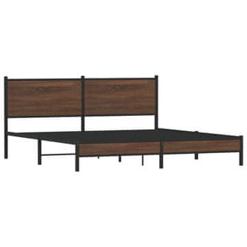 Vidaxl Kovinski posteljni okvir brez vzmetnice rjavi hrast 160x200 cm