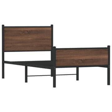 Vidaxl Kovinski posteljni okvir brez vzmetnice rjavi hrast 75x190 cm