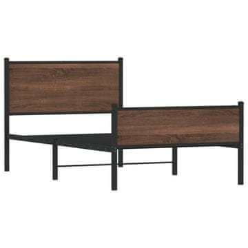 Vidaxl Kovinski posteljni okvir brez vzmetnice rjavi hrast 100x200 cm