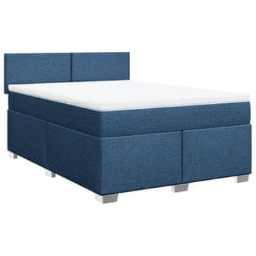 Vidaxl Box spring postelja z vzmetnico modra 140x200 cm blago