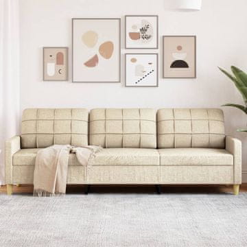 Vidaxl vidaXL kavč s tremi sedeži, kremne barve, 210 cm, oblazinjen s tkanino