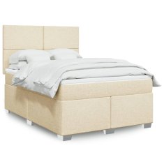Vidaxl Box spring postelja z vzmetnico krem 160x200 cm blago