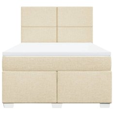 Vidaxl Box spring postelja z vzmetnico krem 160x200 cm blago