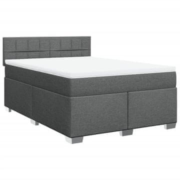 Vidaxl Box spring postelja z vzmetnico temno siva 140x200 cm blago