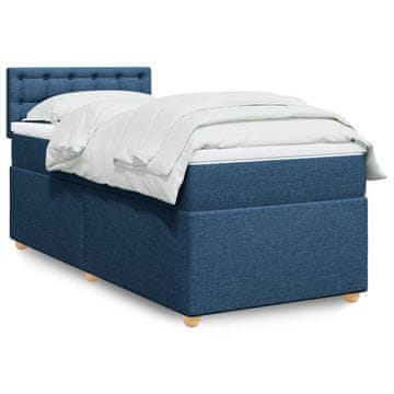 Vidaxl Box spring postelja z vzmetnico modra 90x200 cm blago