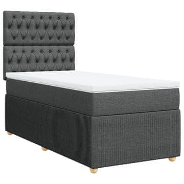 Vidaxl Box spring postelja z vzmetnico temno siva 90x190 cm blago