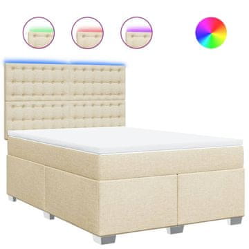 Vidaxl Box spring postelja z vzmetnico krem 140x200 cm blago