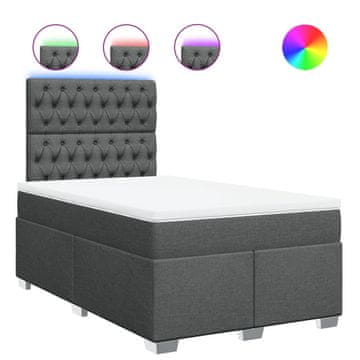 Vidaxl Box spring postelja z vzmetnico temno siva 120x200 cm blago
