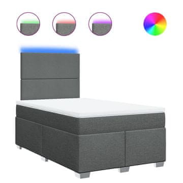 Vidaxl Box spring postelja z vzmetnico temno siva 120x200 cm blago