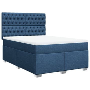 Vidaxl Box spring postelja z vzmetnico modra 160x200 cm blago