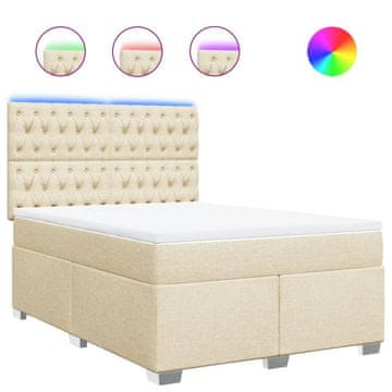 Vidaxl Box spring postelja z vzmetnico krem 160x200 cm blago