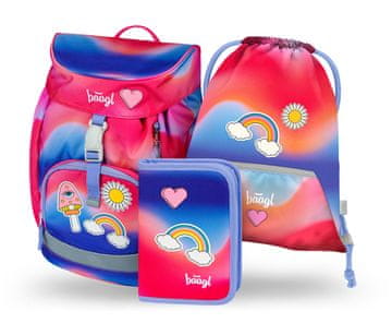 BAAGL 3 SET Airy Rainbow Red: nahrbtnik, peresnica, torba