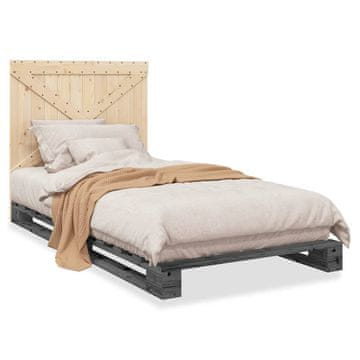 Vidaxl Posteljni okvir z vzglavjem siv 100x200 cm trdna borovina